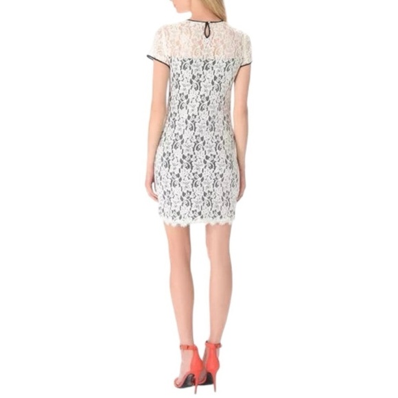 Diane von Furstenberg Barbie Lace Overlay Stretch Dress - Ivory Black - Size 10 - Picture 8 of 13